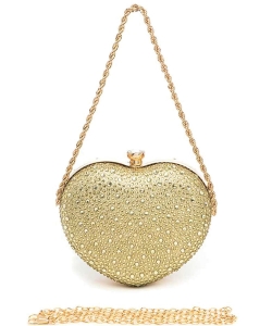 Rhinestone Heart Shape Convertible Clutch Bag L23317 GOLD
